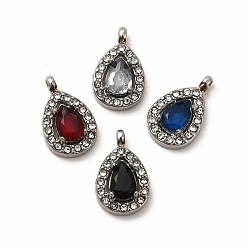 Mixed Color 304 Stainless Steel Cubic Zirconia Pendants, with Rhinestone, Teardrop Charms, Mixed Color, 13.5x8.5x4mm, Hole: 1.8mm