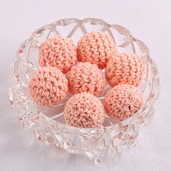 Light Coral Handmade Woolen Macrame Wooden Pom Pom Ball Beads, for Baby Teether Jewelry Beads DIY Necklace Bracelet, Light Coral, 20mm