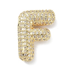 Letter F Rack Plating Brass Micro Pave Cubic Zirconia Pendants, Real 18K Gold Plated, Lead Free & Cadmium Free, Letter, Letter F, 21.5x16x6.5mm, Hole: 4x2.5mm