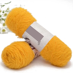 Goldenrod Wool & Velvet Blended Yarns, Faux Mink Fur Yarns, Fluffy Soft Eyelash Yarn for Weaving, Knitting & Crocheting Purse Hat Clothes, Goldenrod, 2mm