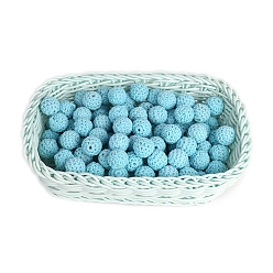 Light Sky Blue Handmade Fabric Beads, Wood covered with Wool, Round, Light Sky Blue, 20mm