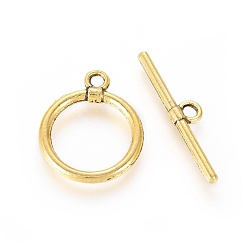 Antique Golden Tibetan Style Alloy Toggle Clasps, Ring, Antique Golden, Ring: 18x14x2mm, Hole: 2mm, Bar: 23x5x2mm, Hole: 2mm
