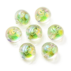 Lawn Green UV Plating Rainbow Iridescent Acrylic Beads, Two Tone Bead in Bead, Fruit, Lawn Green, 16x15.5x16.5mm, Hole: 3.5mm