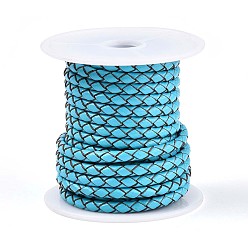Темно-Голубой Полый плетеный шнур из коровьей кожи, кожаная веревка для браслетов, круглые, глубокое синее небо, 4 мм, около 5.46 ярдов (5 м) / рулон