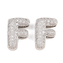 Letter F Латунные микропаве из прозрачного кубического циркония, без кадмия и без свинца, стойки покрытие, долговечный, платина, Буква F, 14x9.5x5.4 мм, отверстие : 2.3x11 мм