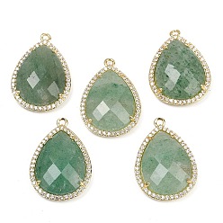 Клубничный Кварц Граненые подвески из натурального зеленого клубничного кварца, стойка покрытие латунь микропаве прозрачный кубический цирконий каплевидные подвески, золотые, 26.5x19.5x7 мм, отверстие : 1.6 мм