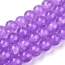 Dark Orchid Baking Painted Crackle Glass Bead Strands, Round, Dark Orchid, 8mm, Hole: 1.3~1.6mm, about 100pcs/strand, 31.4 inch