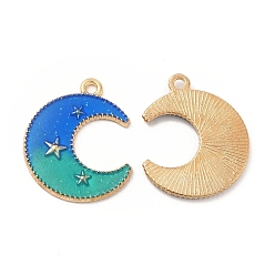 Royal Blue Alloy Pendants, with 2 Tone Enamel, Crescent Moon with Star Charm, Golden, Royal Blue, 23x18.5x1.5mm, Hole: 1.6mm