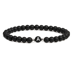 Dumb black stone A 6mm Matte Agate Stone Beaded Letter Bracelet for Men and Couples Jewelry