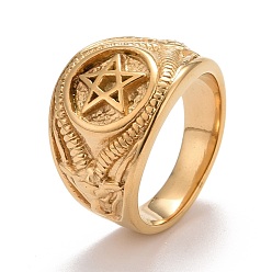 Золотой Ионное покрытие (ip) 304 массивное кольцо на палец с пентаграммой из нержавеющей стали для женщин, золотые, внутренний диаметр: 18.1~22.2 мм
