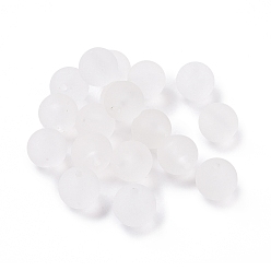 Blanc Perles acryliques transparentes, de Style caoutchouté, givré, ronde, blanc, 16x15mm, Trou: 2.8mm