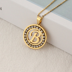 Letter B Crystal Rhinestone Initial Letter Pendant Necklace with Cable Chains, Stainless Steel Jewelry for Women, Golden, Letter.B, 15.75 inch(40cm)
