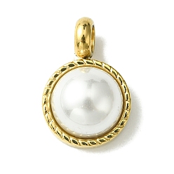 Real 14K Gold Plated Ion Plating(IP) 304 Stainless Steel Pave Shell Pearl Half Round Charms, Real 14K Gold Plated, 14.5x10x5.5mm, Hole: 3mm