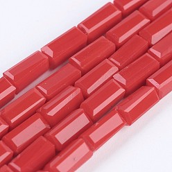 Red Opaque Glass Beads Strands, Faceted, Cuboid, Red, 6.5~7x3~3.5x3~3.5mm, Hole: 0.5mm, about 80pcs/strand, 20.6~22 inch(52.5~56cm)