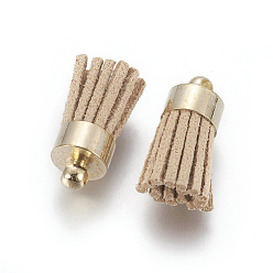BurlyWood Suede Cord Tassel Pendants, with Brass Findings, Golden, BurlyWood, 16~19x7mm, Hole: 1mm