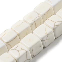 Howlite Synthetic Howlite Beads Strands, Cube, 9~10x9~10x9~10mm, Hole: 1.5mm, about 39~40pcs/strand, 14.61~15.08 inch(37.1~38.3cm)