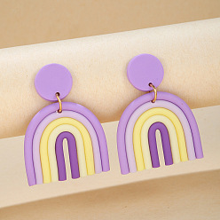 Lilac Polymer Clay Arch Dangle Stud Earrings for Women, Lilac, 60x40mm