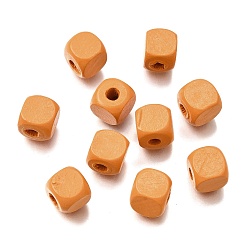 Оранжевый Спрей окрашены деревянные бусины, квадратный, оранжевые, 10x10x10 мм, отверстие : 3 мм