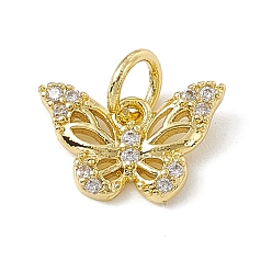 Real 18K Gold Plated Brass Micro Pave Cubic Zirconia Charms, with Jump Rings, Butterfly Charms, Real 18K Gold Plated, 8x12x2mm, Hole: 3.4mm