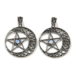 Опал Opalite подвески, Антикварная серебряная стойка с покрытием из сплава с полой луной и подвесками в виде звезд, без свинца и без кадмия, 36x33x4 мм, отверстие : 4x6 мм