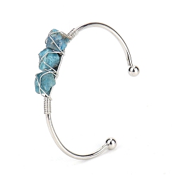 Apatite Natural Apatite Chips Beaded Cuff Bangles, Metal Wire Wrap Bangle, Inner Diameter: 2-1/2 inch(6.5cm)