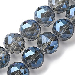 Стально-синий Прозрачные стеклянные бусины гальваническим пряди, круглые, граненые, стальной синий, 18x16.5 мм, отверстие : 2 мм, около 22 шт / нитка, 14.37 дюйм (36.5 см)