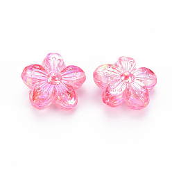 Hot Pink Transparent Acrylic Beads, AB Color, Flower, Hot Pink, 14.5x15.5x7mm, Hole: 1.8mm, about 657pcs/500g
