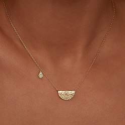 Sapphire Rhinestone Teardrop & Lotus Pendant Necklace, Golden Stainless Steel Necklace, Sapphire, 17.72 inch(45cm)