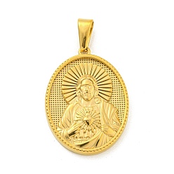 Золотой Ионное покрытие (ip) 304 подвески из нержавеющей стали, овал со святым шармом, золотые, 35.5x26x4 мм, отверстие : 9.5x5 мм