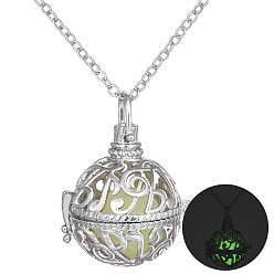 Musical Note Alloy Cage Pendant Necklaces, with Luminous Stone, Musical Note, 23.62 inch(60cm)