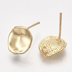 Real 18K Gold Plated Brass Stud Earring Findings, with Loop, Flat Round, Real 18K Gold Plated, 11.5x10mm, Hole: 1.2mm, Pin: 0.8mm