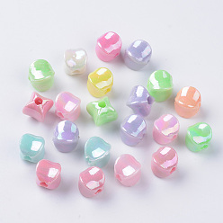 Mixed Color Opaque Acrylic Beads, AB Color Plated, Cube, Mixed Color, 8.5x8.5x9mm, Hole: 2mm, about 1350pcs/500g