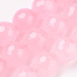 Pink Natural Malaysia Jade Beads Strands, Dyed, Faceted, Round, Pink, 10mm, Hole: 1.2mm, about 37pcs/strand, 14.9 inch