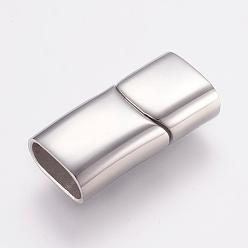 Stainless Steel Color 304 Stainless Steel Magnetic Clasps with Glue-in Ends, Smooth Surface, Rectangle, Stainless Steel Color, 29x14x8mm, Hole: 6x12mm