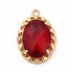 Ruby Brass with K9 Glass Charms, Golden, Oval Charms, Ruby, 20x14x5.5mm, Hole: 1.4mm