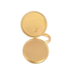 Настоящее золото 18K 304 открытые кольца манжеты из нержавеющей стали, настройка кольца колодки, плоско-круглые, реальный 18 k позолоченный, внутренний диаметр: 17 мм, лоток : 16 мм