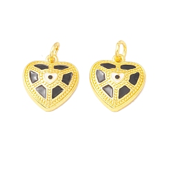 Черный Латунь эмаль подвески, долговечный, реальный 18 k позолоченный, без кадмия и без свинца, сердце, чёрные, 17x15x4 мм, Перейти кольцо: 6x1 мм, 4 мм внутренним диаметром