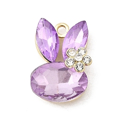 Фиолетовый Подвески из сплава и страза, кролик, стойки покрытие, золотые, фиолетовые, 27x19x9 мм, отверстие : 2.8 мм
