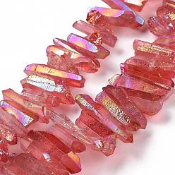 Cerise Natural Quartz Crystal Points Beads Strands, Dyed, Nuggets, Cerise, 15~30x4~8x4~7mm, Hole: 1mm, 8 inch