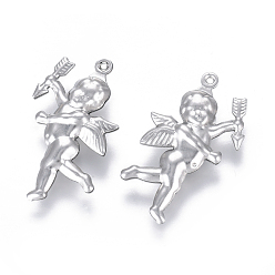 Stainless Steel Color 304 Stainless Steel Pendants, Matte, Angel/Cupid/Cherub, Stainless Steel Color, 29x16.5x5mm, Hole: 0.8mm