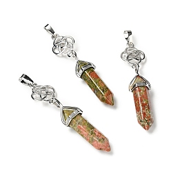 Unakite Natural Unakite Pendant, with Platinum Tone Brass Findings, Cadmium Free & Lead Free, Flower, 65~68mm, Hole: 4.6x8mm