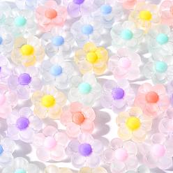 Mixed Color 60pcs 6 Colors Transparent Acrylic Beads, Frosted, Bead in Bead, Flower, Mixed Color, 12x12.5x6mm, Hole: 2.5mm, 10pcs/color