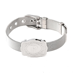 Letter P 304 Браслеты-цепочки из нержавеющей стали для часов (женские и мужские), овальный с буквой, цвет нержавеющей стали, Письмо P, 8.54 дюйм (21.7 см)