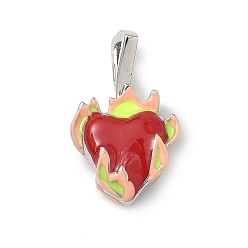 Платина Латунь эмаль подвески, сердце прелести, без кадмия и без свинца, долговечный, стойки покрытие, платина, 19.5x12x5.5 мм, отверстие : 4x2.5 мм