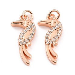 Розовое Золото Латунные микро проложить кубического циркония подвески, с прыжковых колец, долговечный, без кадмия и без свинца, птица, Настоящее розовое золото покрыто, 18x8x2.5 мм, отверстие : 2.6 мм