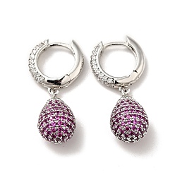 Magenta Cubic Zirconia Teardrop Dangle Hoop Earrings, Platinum Brass Jewelry for Women, Magenta, 31.5mm, Pin: 0.8mm