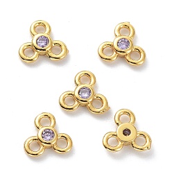 Lavender Brass Chandelier Components Links, with Cubic Zirconia, Long-Lasting Plated, Real 18K Gold Plated, Flower, Lead Free & Cadmium Free, Lavender, 6.5x7x2mm, Hole: 1.4mm