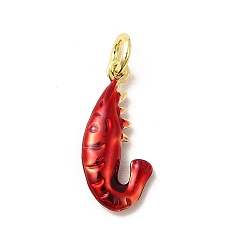 Красный Латунные эмалевые подвески с морскими животными, креветки прелести, без свинца и без кадмия, долговечный, стойки покрытие, реальный 18 k позолоченный, красные, 20.5x9.5x3.5 мм, отверстие : 3.5 мм