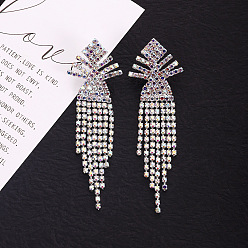 AB colored diamond Fashionable Tassel Earrings with Jellyfish Claw Chain and Micro Inlaid Diamonds