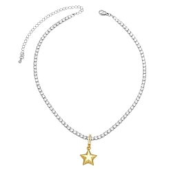 Star Brass Micro Pave Cubic Zirconia Pendant Necklaces, Star, 12.60 inch(32cm), Pendant: 28x15mm